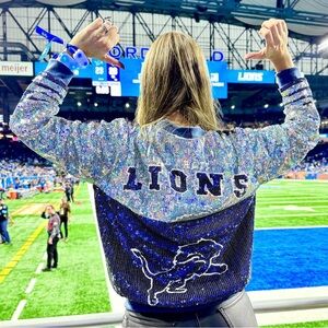 NWT Sequin Zip Up Detroit Lions Jacket (OS/Best fits Size 3-4)